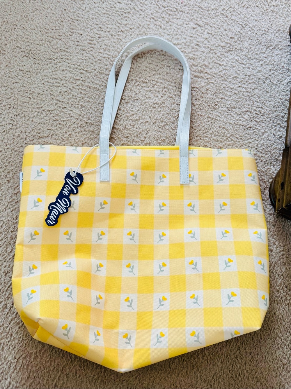 Yellow Gingham Tote with Tiny Floral Accents